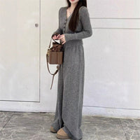Annika Elegant Knit Jumpsuit with Wide Leg in Grey