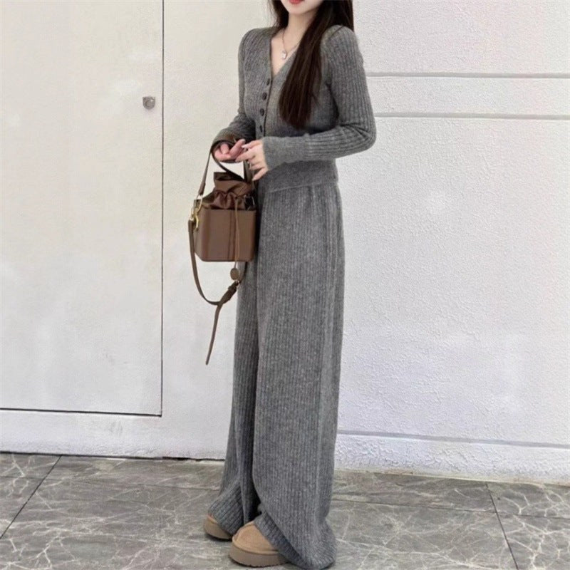 Annika Elegant Knit Jumpsuit with Wide Leg in Grey
