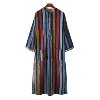Annika Relaxed Linen Dress with Crew Neck and Button Front in Red