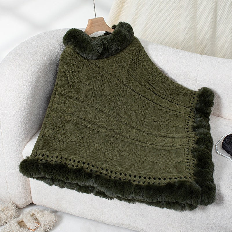 Annika Velvet Poncho in Olive Green