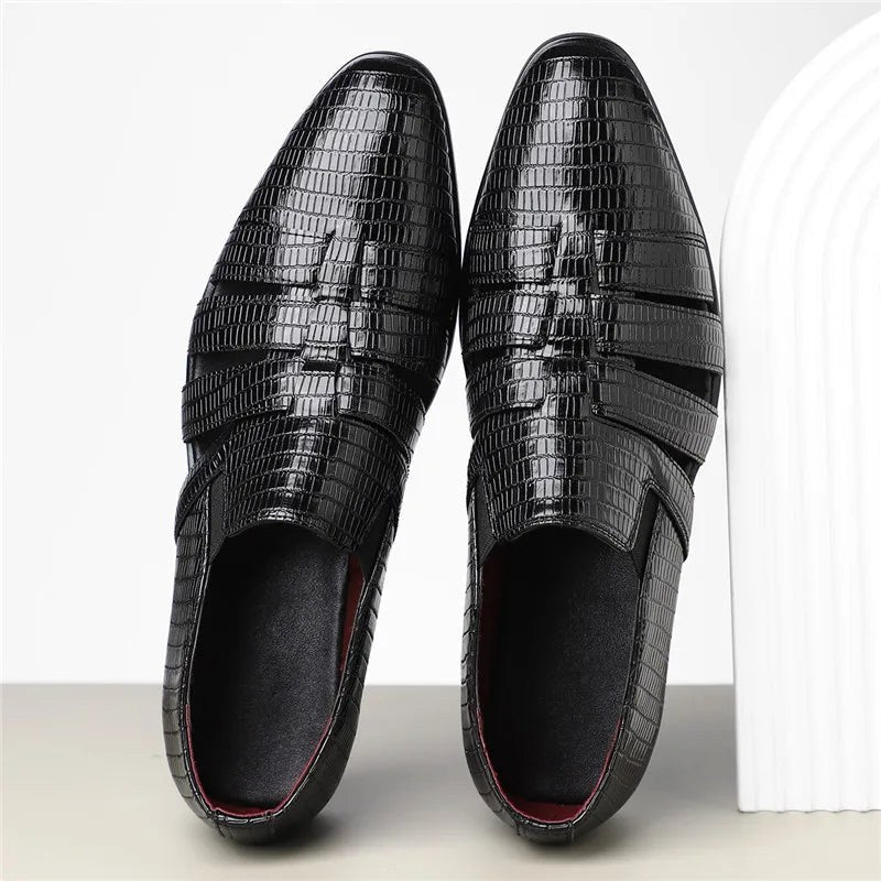 Anthony Cut Out Crocodile Loafer in Charcoal