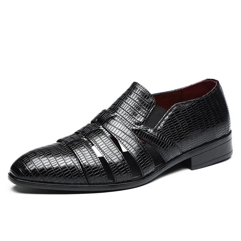Anthony Cut Out Crocodile Loafer in Charcoal