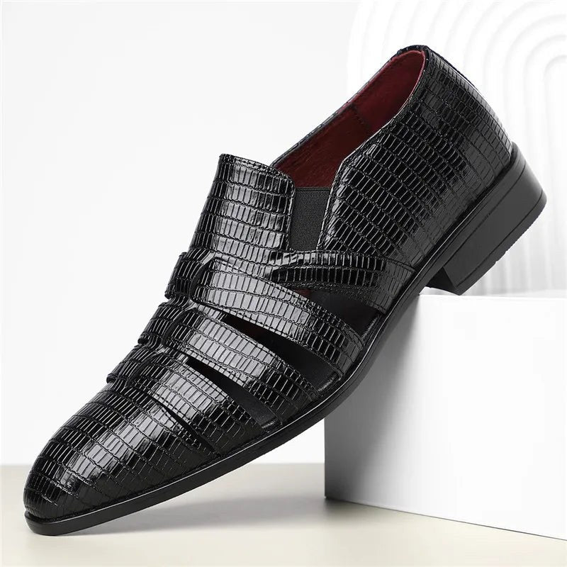 Anthony Cut Out Crocodile Loafer in Charcoal