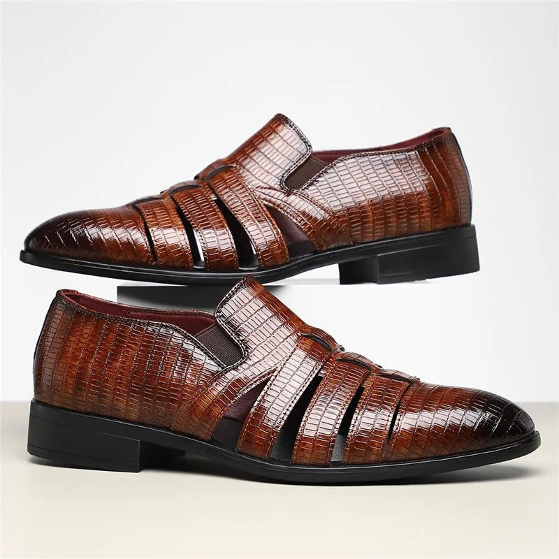 Anthony Cut Out Crocodile Loafer in Sienna Brown