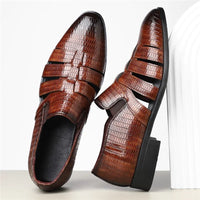 Anthony Cut Out Crocodile Loafer in Sienna Brown