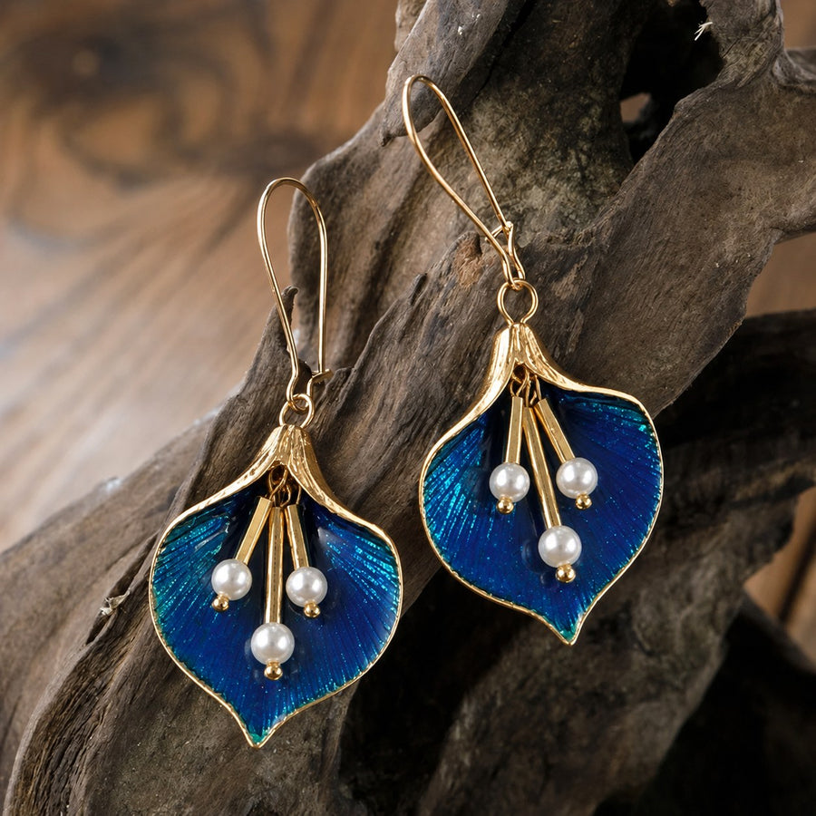 Antique Blue Lotus Silver Earrings
