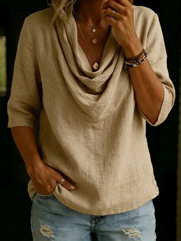 Antonia Airy Linen Blouse in Khaki