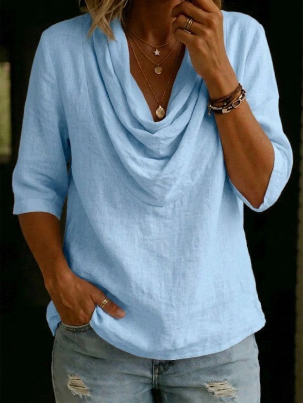 Antonia Airy Linen Blouse in Light Blue