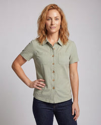 Antonia Casual Linen Blouse with Button Front and Chest Pocket