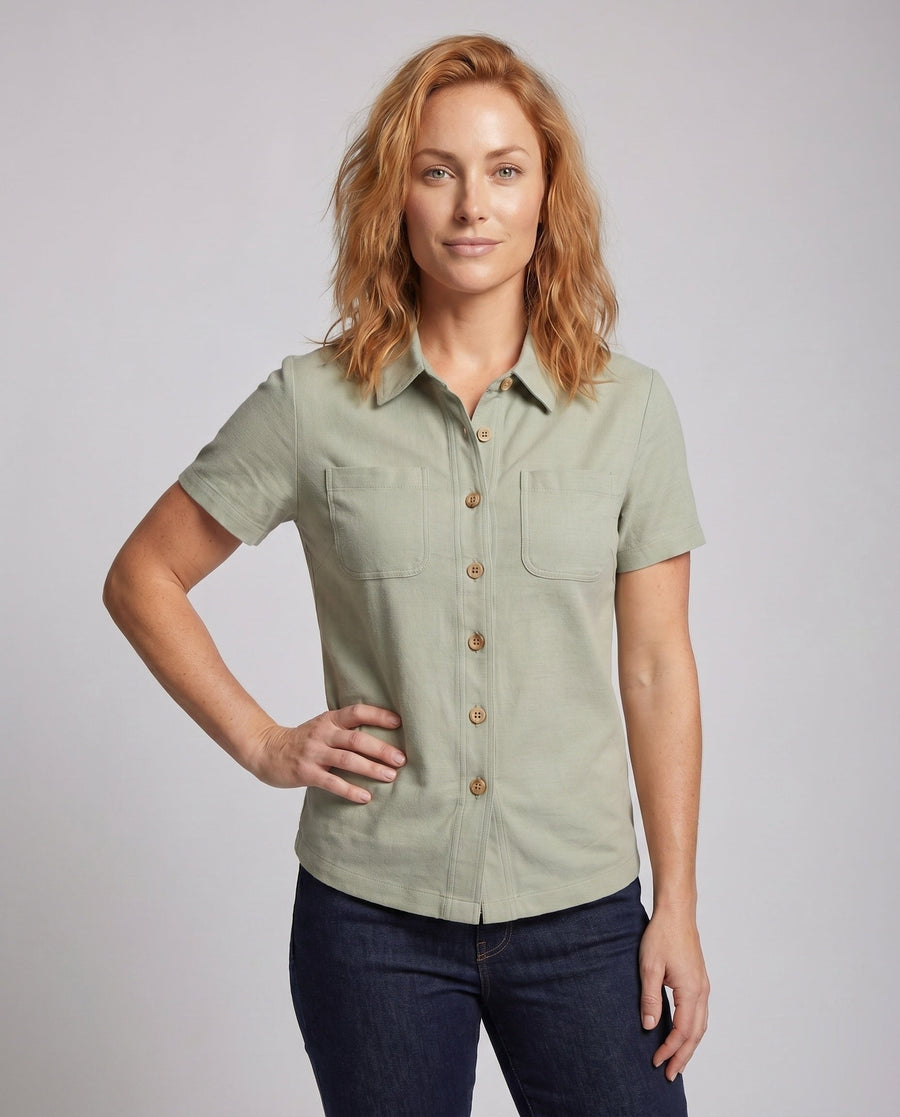 Antonia Casual Linen Blouse with Button Front and Chest Pocket