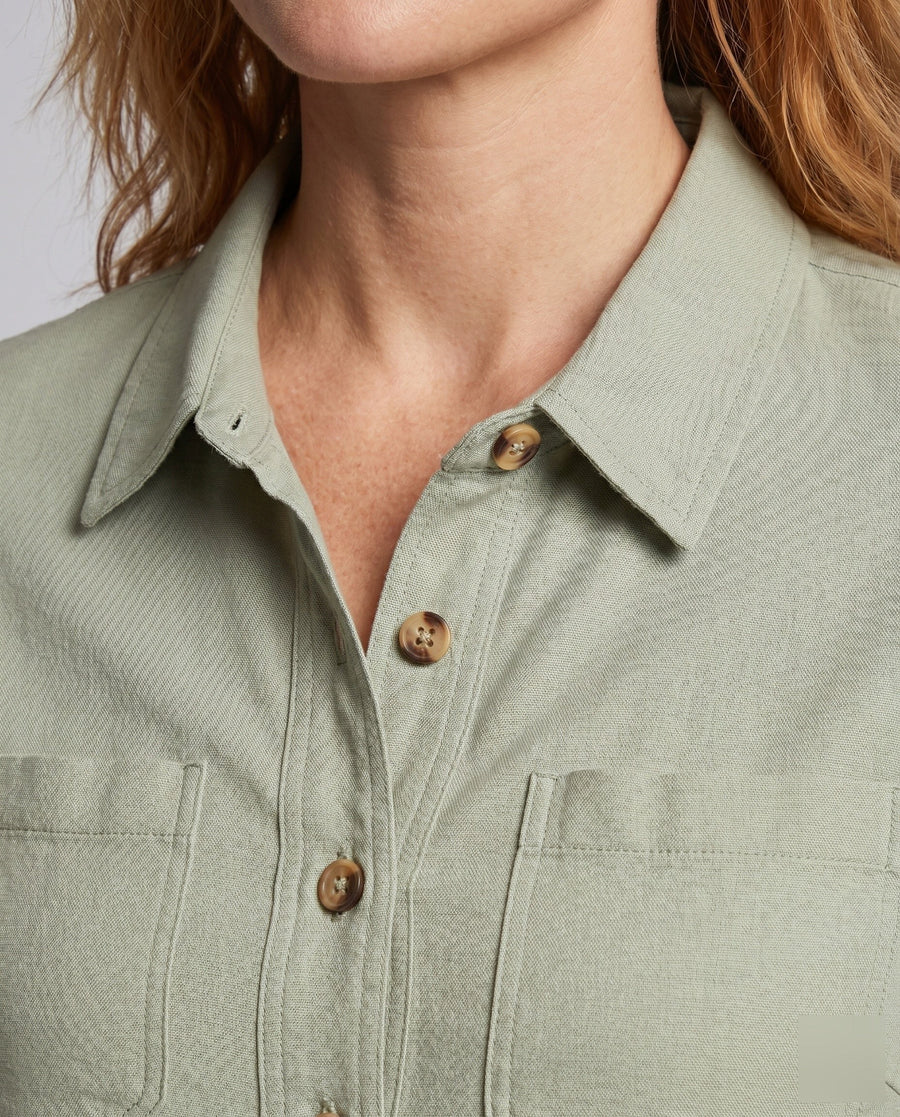 Antonia Casual Linen Blouse with Button Front and Chest Pocket