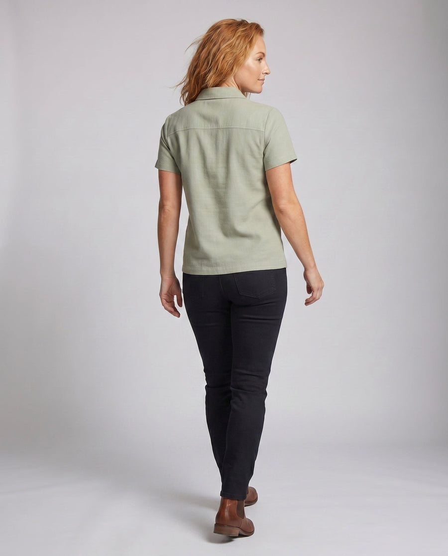Antonia Casual Linen Blouse with Button Front and Chest Pocket
