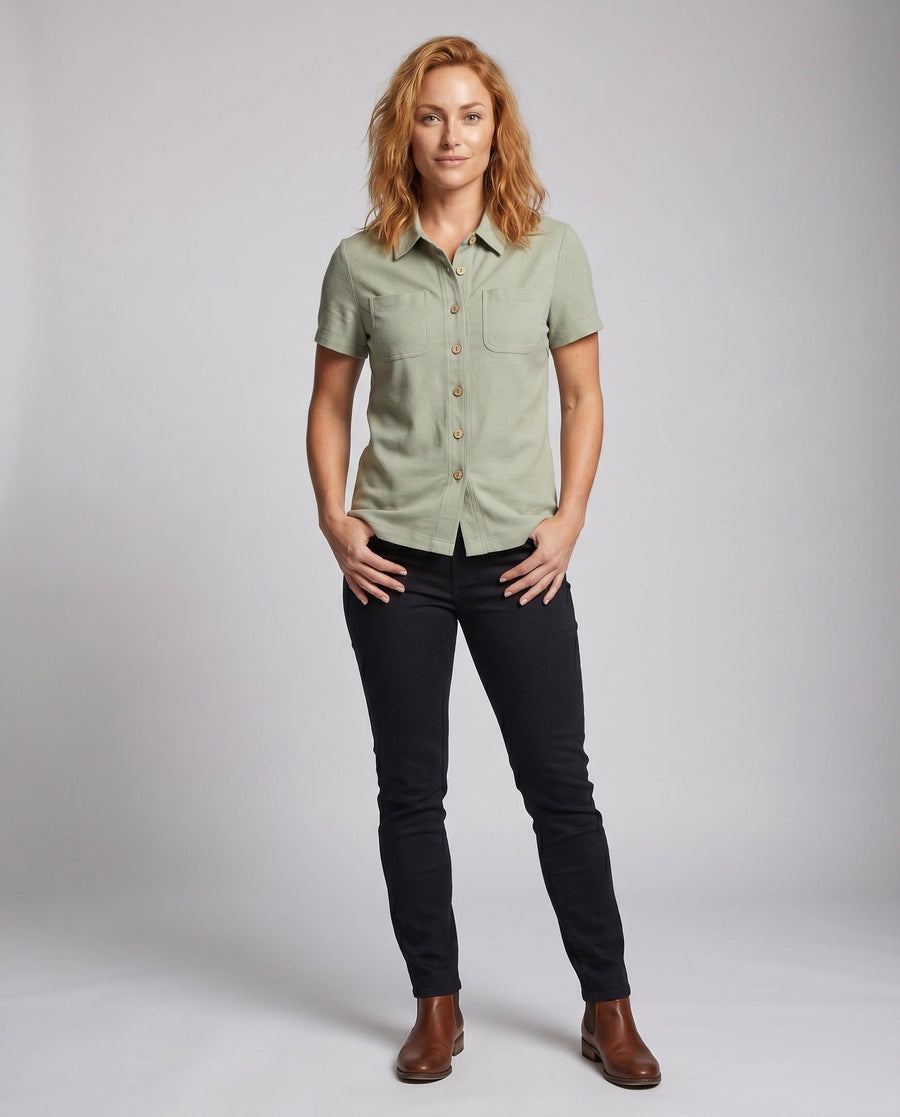 Antonia Casual Linen Blouse with Button Front and Chest Pocket