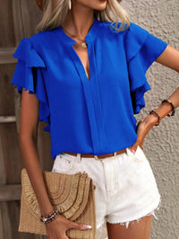 Antonia Elegant Blouse with Ruffles in Blue
