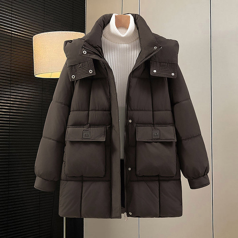Antonia Jacket with Pockets and Hood in Brown