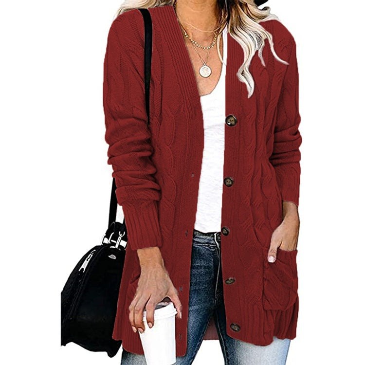 Antonia Knit Cardigan with Pockets in Wine Red