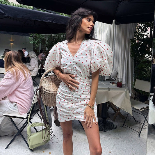 Antonia Mini Dress with Puff Sleeve in As Shown