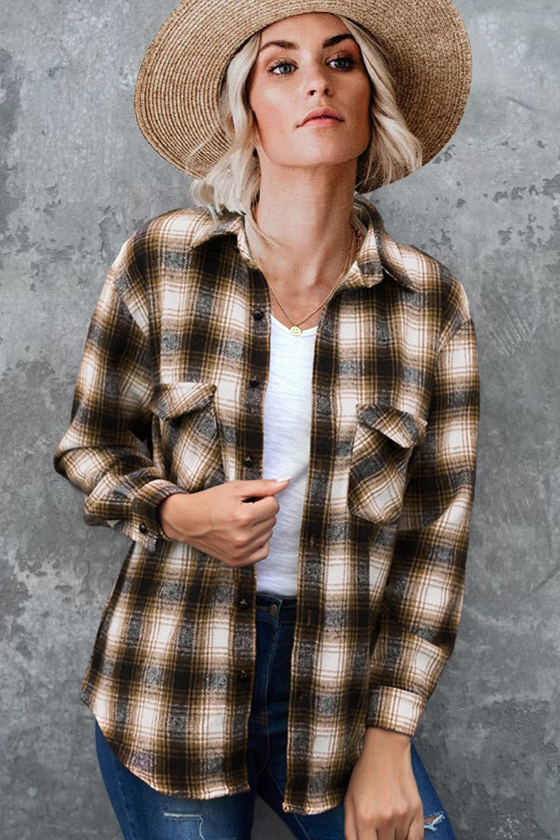 Antonia Vintage Shirt with Chest Pocket and Pockets in Brown