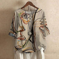 Anya Women's Boho Print Relaxed Half Sleeve Blouse in Beige