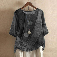 Anya Women's Boho Print Relaxed Half Sleeve Blouse in Gray