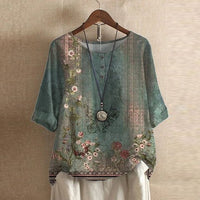 Anya Women's Boho Print Relaxed Half Sleeve Blouse in Green