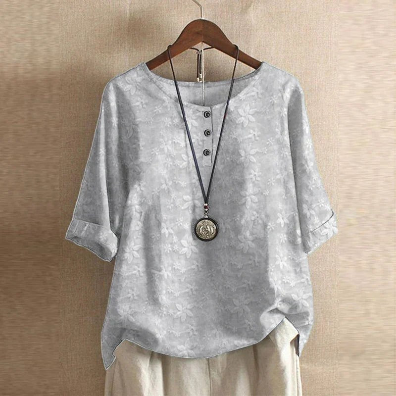 Anya Women's Boho Print Relaxed Half Sleeve Blouse in Light Gray