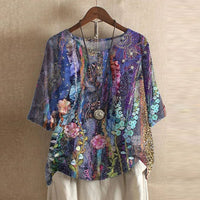 Anya Women's Boho Print Relaxed Half Sleeve Blouse in Violet