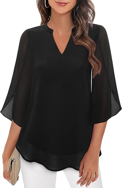 Yvette | Flowy Chiffon V-Neck Petal Sleeve Blouse