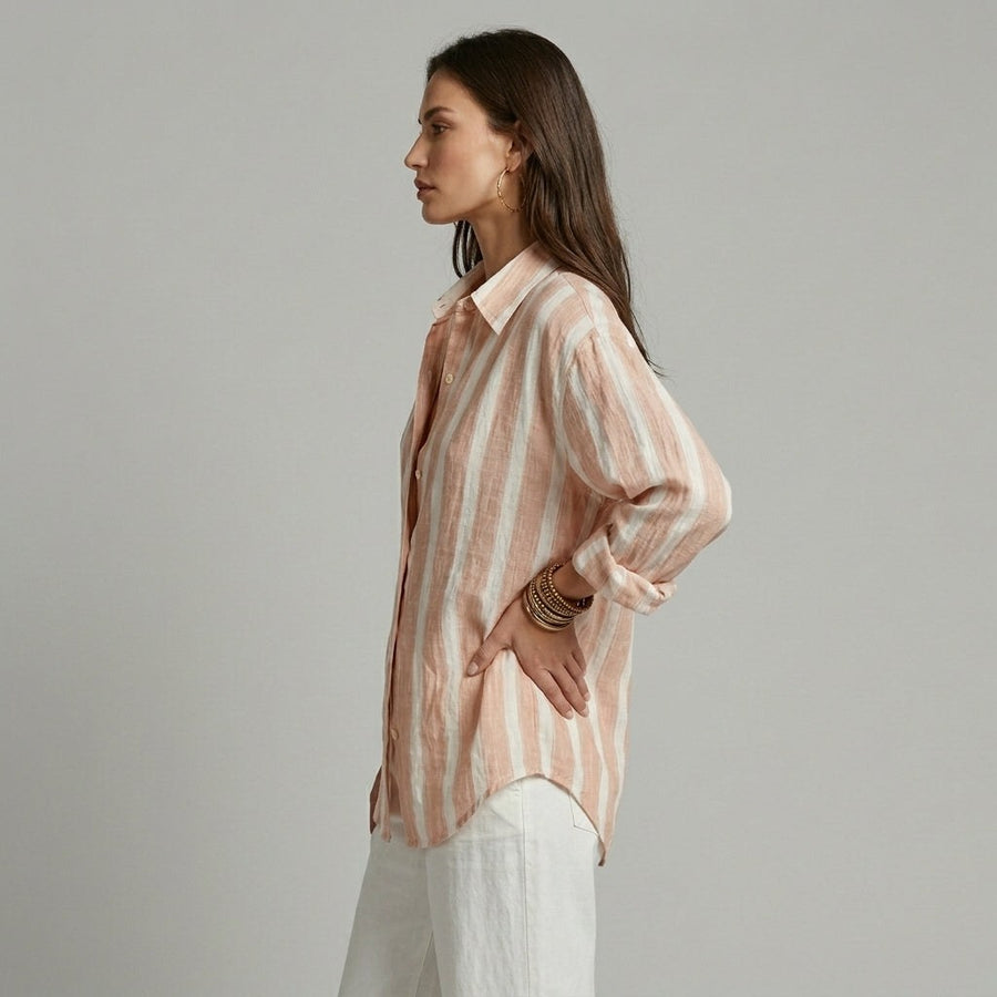 Aria Striped Button-Down Shirt in Blush