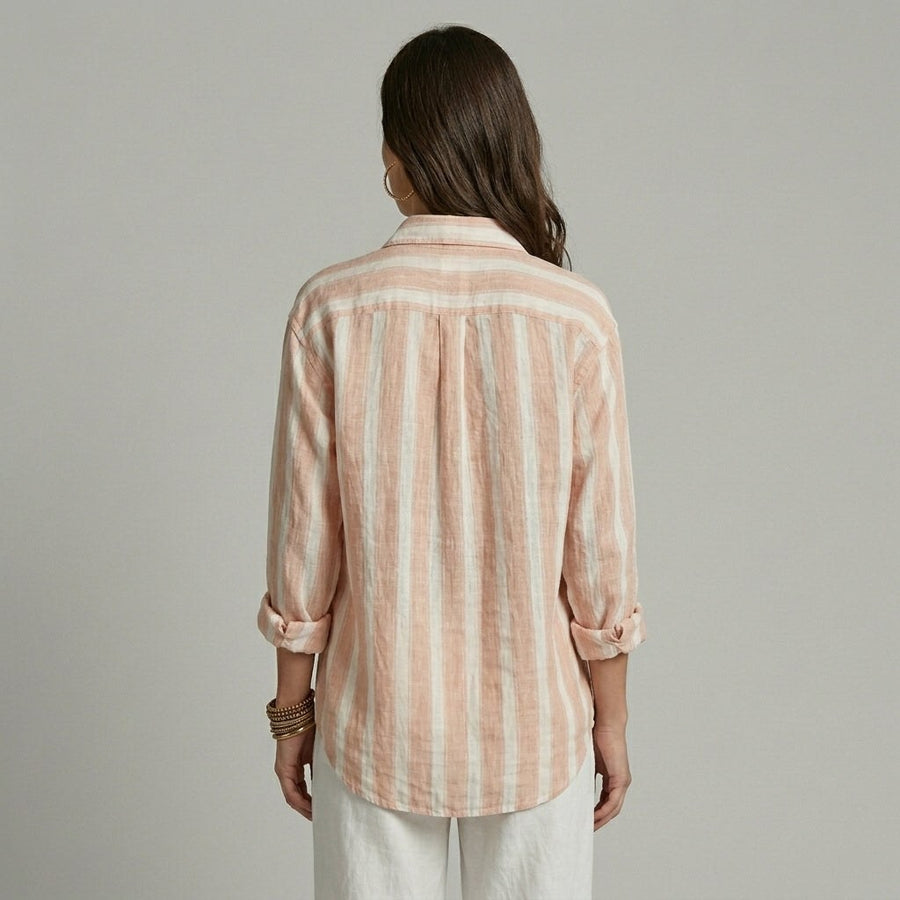 Aria Striped Button-Down Shirt in Blush