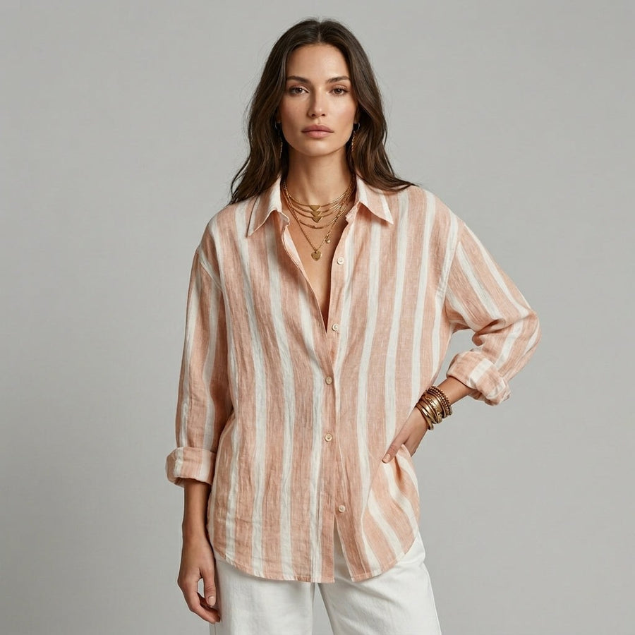 Aria Striped Button-Down Shirt in Blush