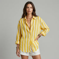Aria Striped Button-Down Shirt in Buttercup