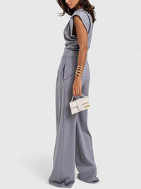 Aria Women's Draped Sleeveless Top Wide Leg Trousers Set in Brown