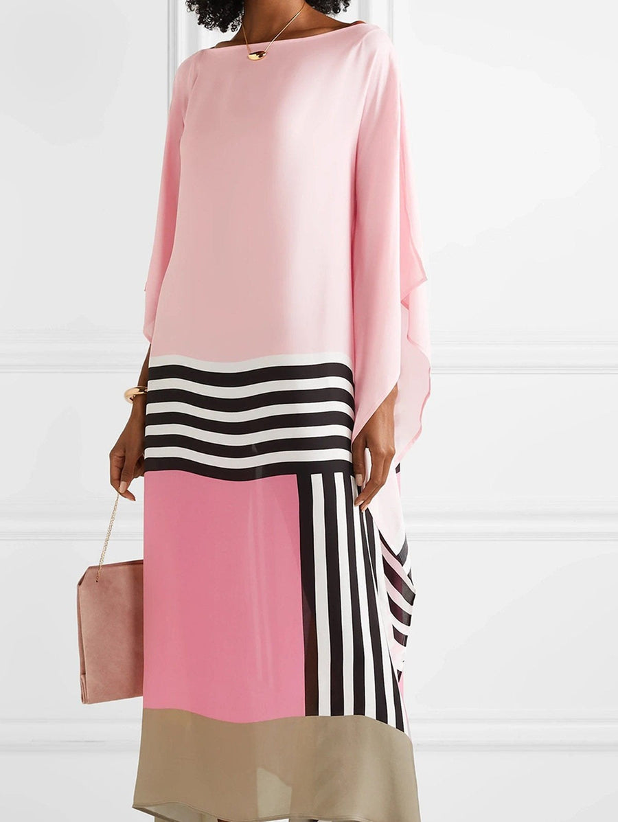 Aria Women's Geometric Print Kaftan Batwing Sleeve Maxi Dress in Pink