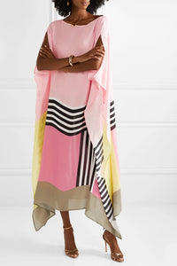 Aria Women's Geometric Print Kaftan Batwing Sleeve Maxi Dress in Pink