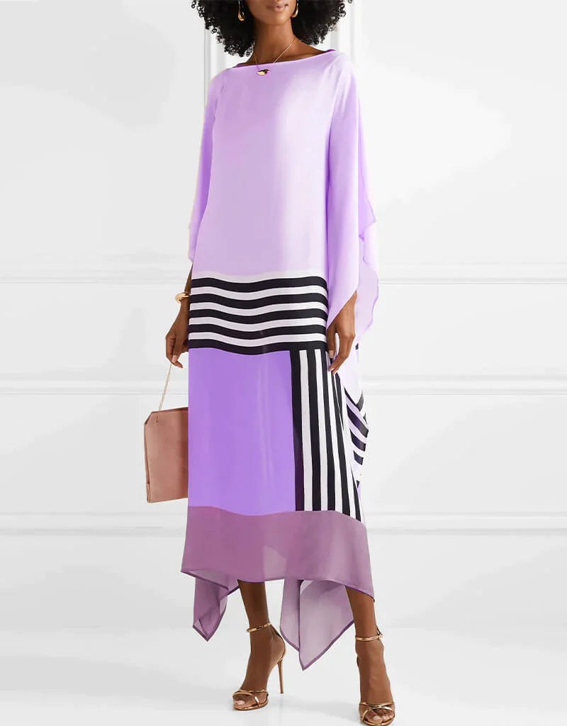 Aria Women's Geometric Print Kaftan Batwing Sleeve Maxi Dress in Purple
