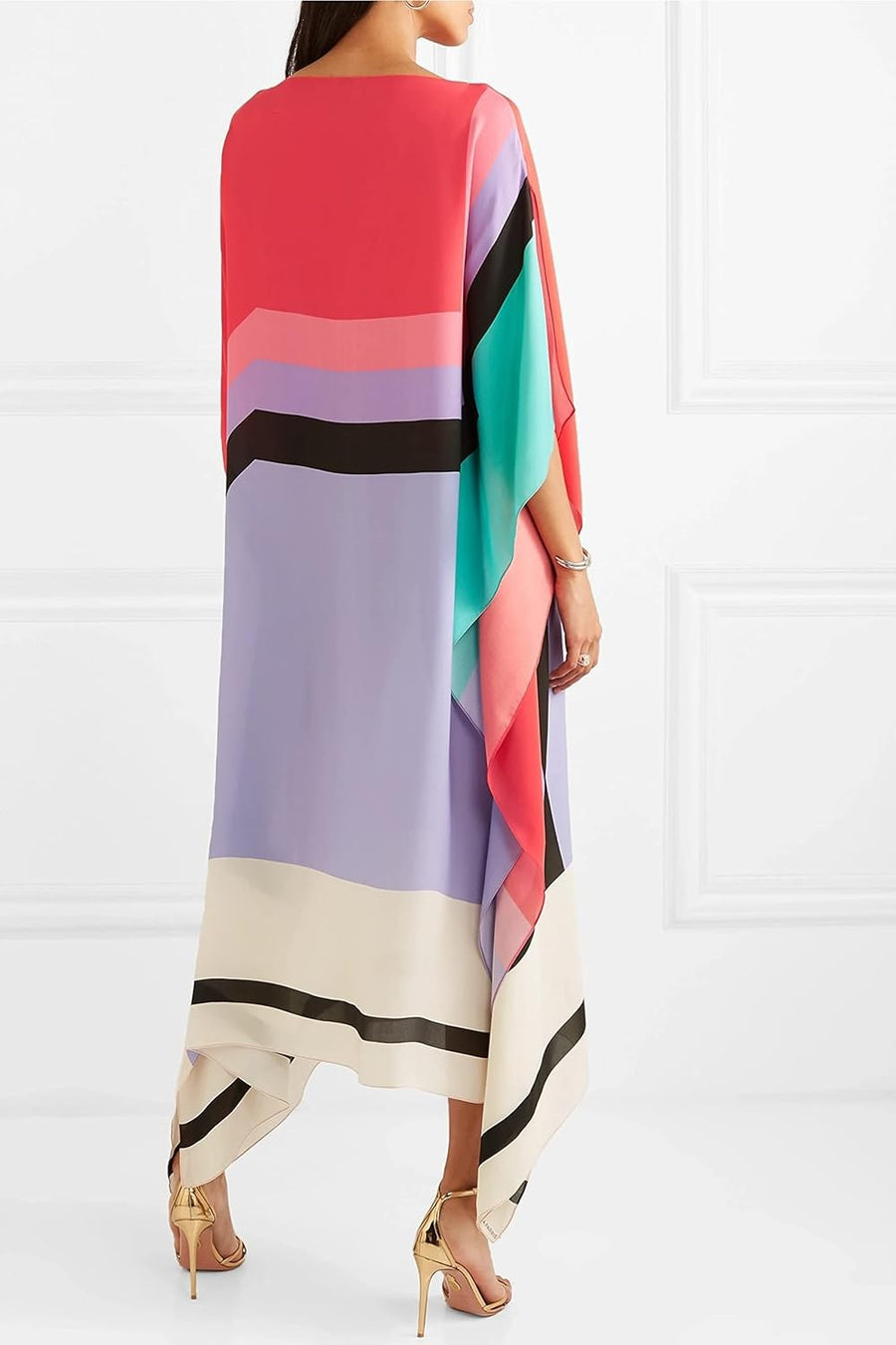 Aria Women's Geometric Print Kaftan Batwing Sleeve Maxi Dress in Red