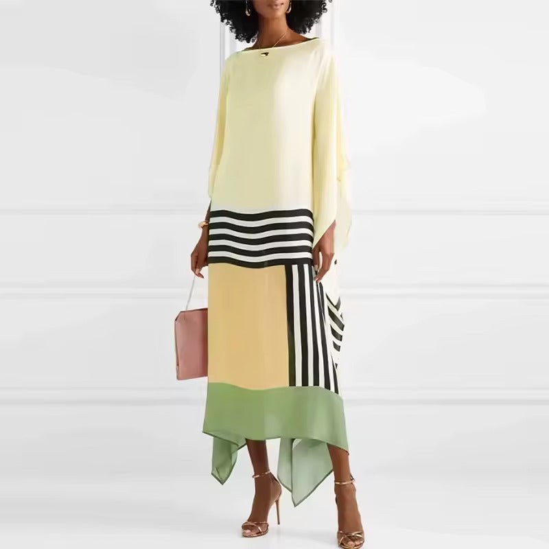 Aria Women's Geometric Print Kaftan Batwing Sleeve Maxi Dress in Yellow