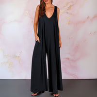 Aria Women's Wide Leg Sleeveless Jumpsuit V-Neck in Black