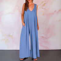 Aria Women's Wide Leg Sleeveless Jumpsuit V-Neck in Blue