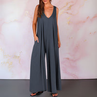 Aria Women's Wide Leg Sleeveless Jumpsuit V-Neck in Grey