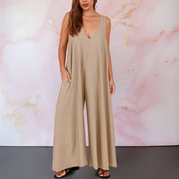Aria Women's Wide Leg Sleeveless Jumpsuit V-Neck in Khaki