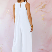 Aria Women's Wide Leg Sleeveless Jumpsuit V-Neck in White