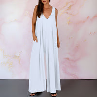 Aria Women's Wide Leg Sleeveless Jumpsuit V-Neck in White