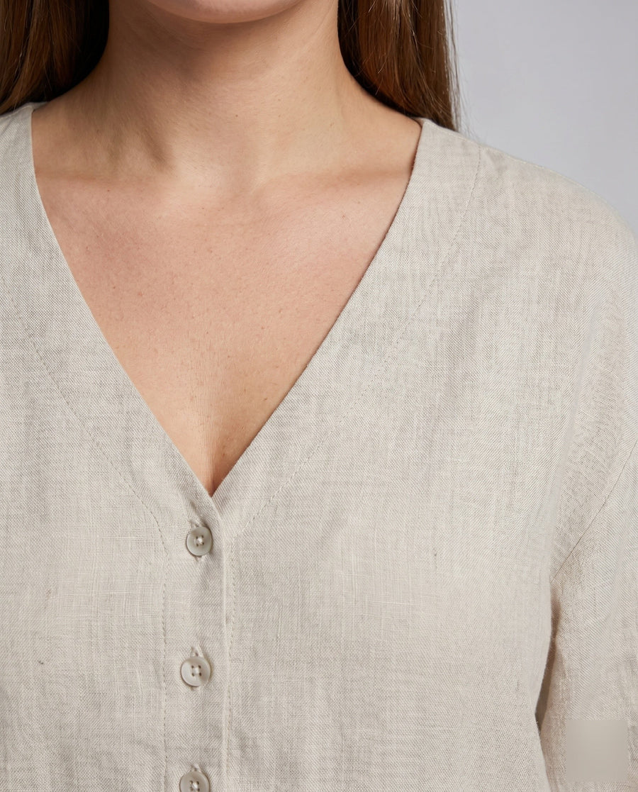 Ariane Casual Linen Blouse with Button Front