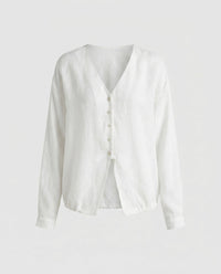 Ariane Casual Linen Blouse with Button Front in Beige