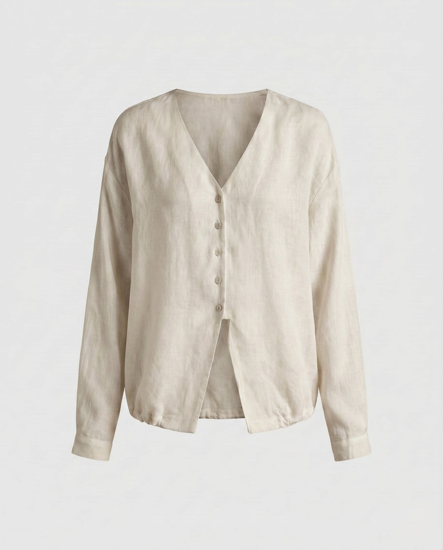 Ariane Casual Linen Blouse with Button Front in Linen