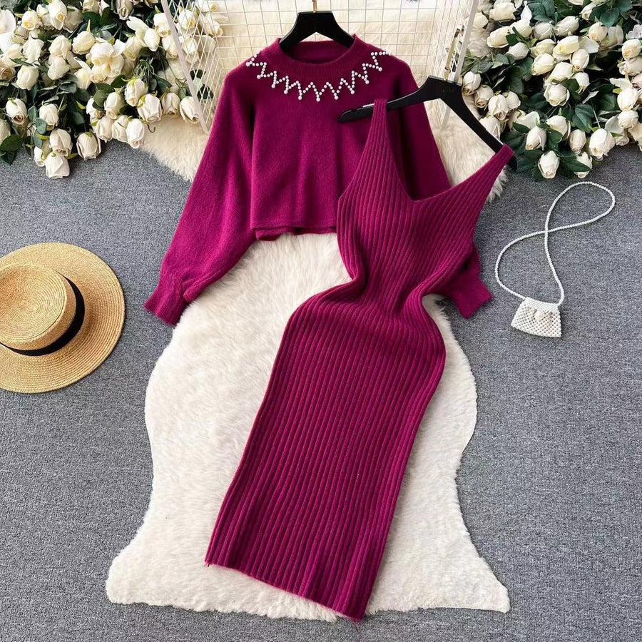 Ariane Elegant Knit Dress in Purple