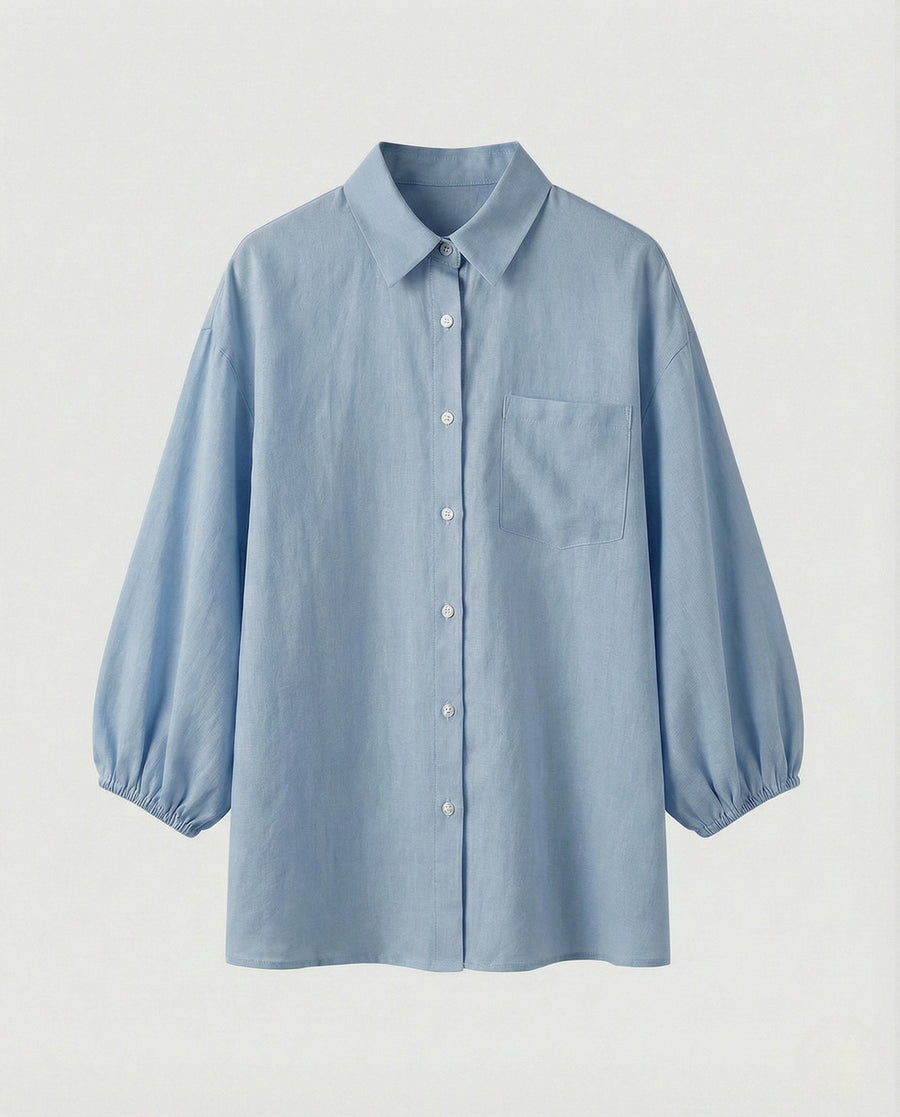 Ariane Linen Blouse in Blue