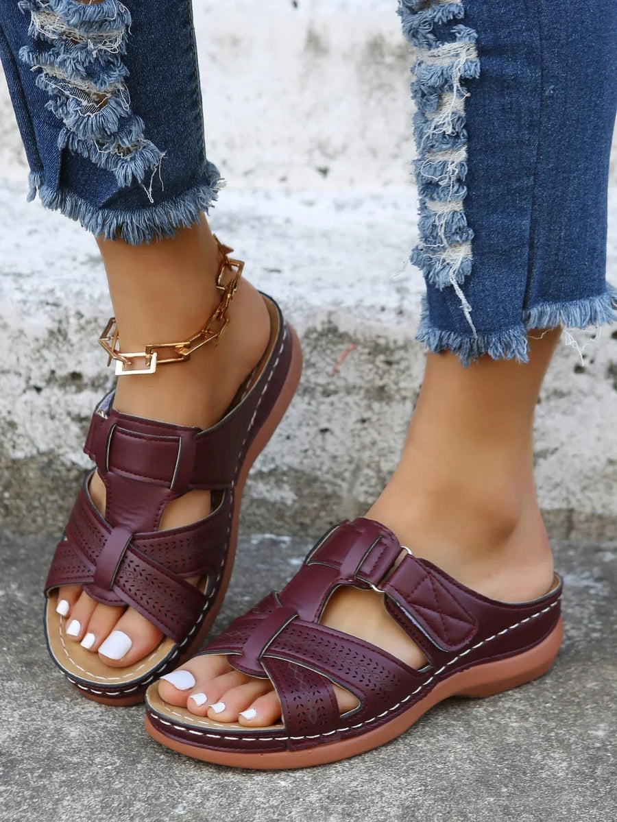 Aria™ Premium Orthopedic Wedge Sandals in Wine Red